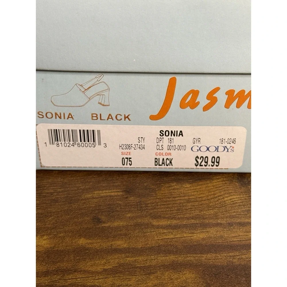 Jasmine East Women's Slip On Shoes Black Woven Fabric Strappy Heels Size 7.5